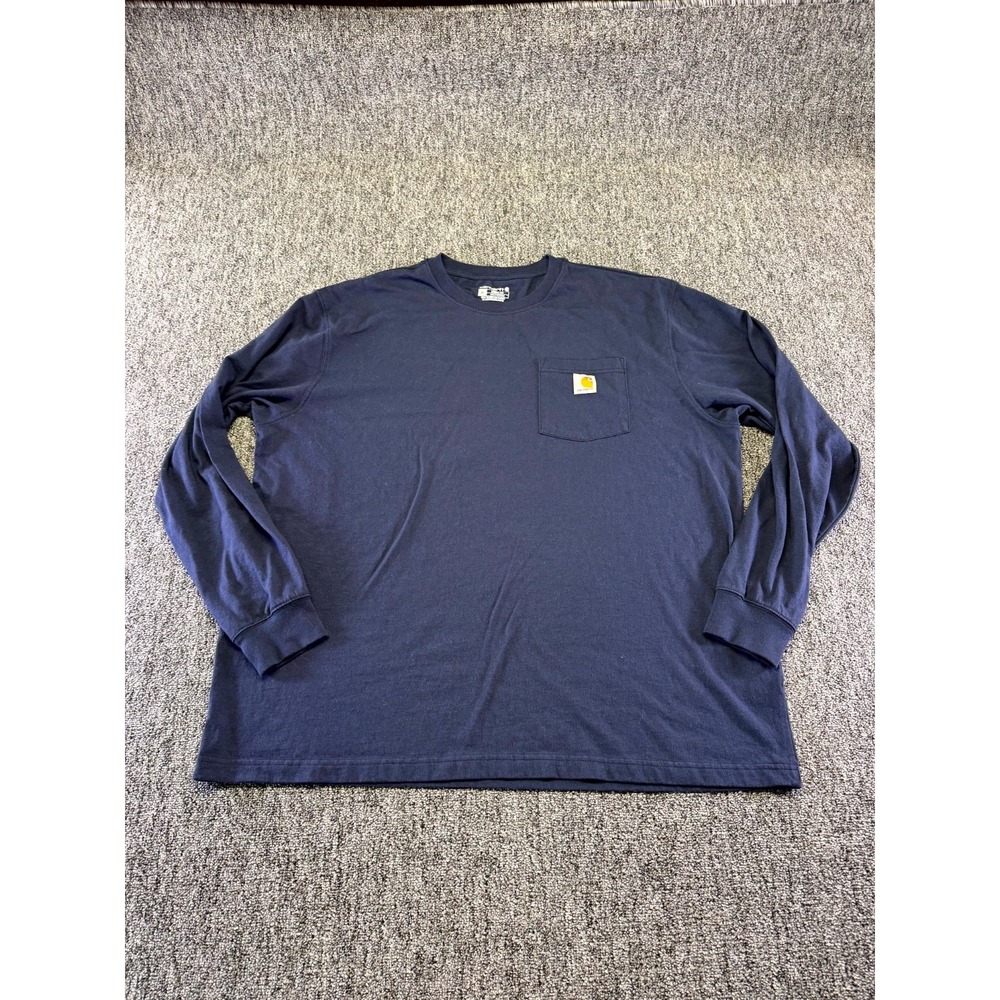 Carhartt Dearborn Loose Shirt Men 2XL Navy Blue Cotton Crew Neck Loose Fit Work